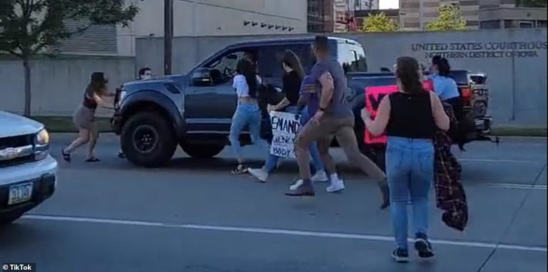 Truck plows through pro-choice protesters in Iowa with several injured as demonstrations turn ugly