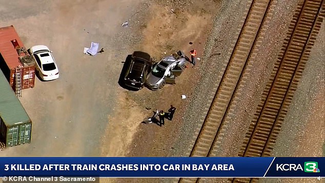 Three dead and four injured – two seriously – after Amtrak train crashes into a car in California