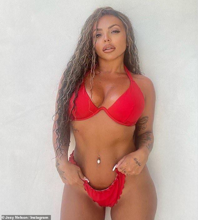 Jesy Nelson wows in a busty red bikini as she poses seductively for sizzling snaps on Instagram